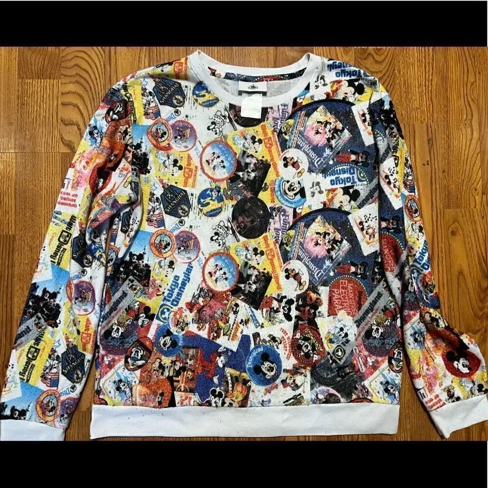 Disney Parks Collage Mickey Mouse Crewneck Kids XL